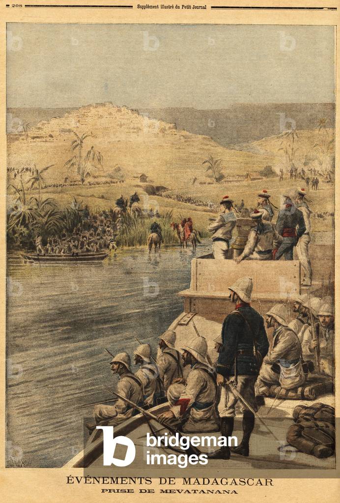 The capture of Mevatanana (Madagascar) by the French army. Engraving in “” Le petit journal”” 30/06/1895. Selva's collection.