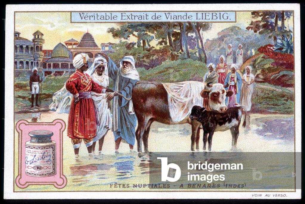 Bridal feasts in Benares, India - chromo. Liebig, v. 1895
