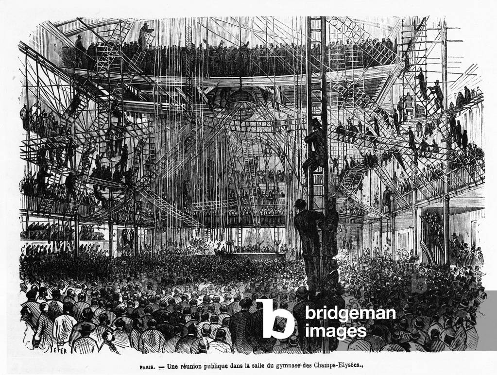 A public meeting in the gymnasium hall of the Champs-Elysées in Paris - in “La Presse illustrée”” n¡104, 30/10/1869, coll. Selva.