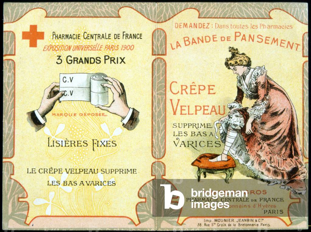 Advertising card of “” The Velpeau Crepe Dressing Band removes varicose stockings””. Sd. 19th century.