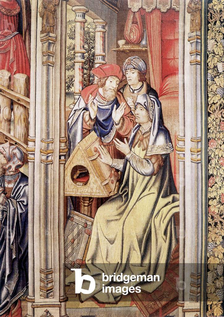David's curtain (detail), facsimile from the Tapestry of the School of Brussels (1510-1515).
