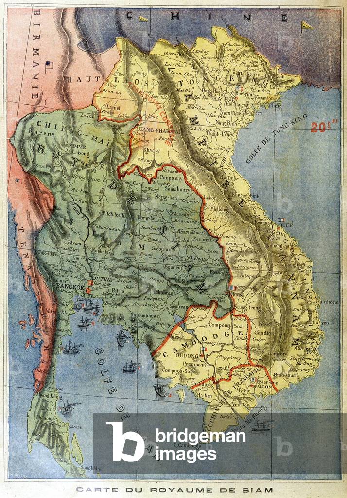 Geographic map of the kingdom of Siam - in “” Le petit journal””, 12/08/1893.