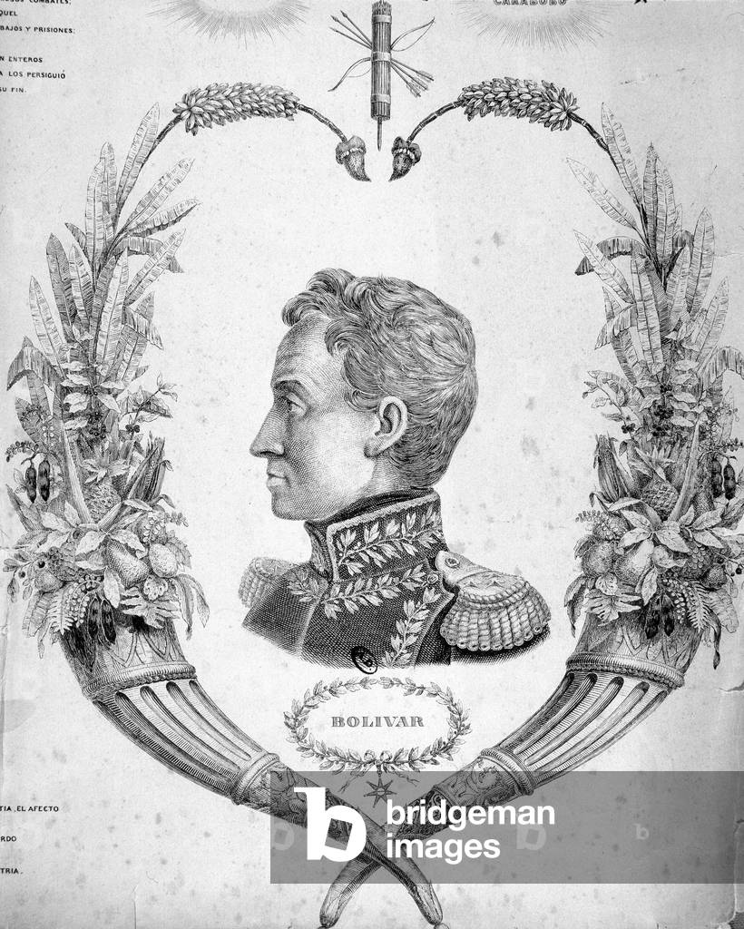 Portrait of Simon Bolivar (1783-1830), South American general and statesman.