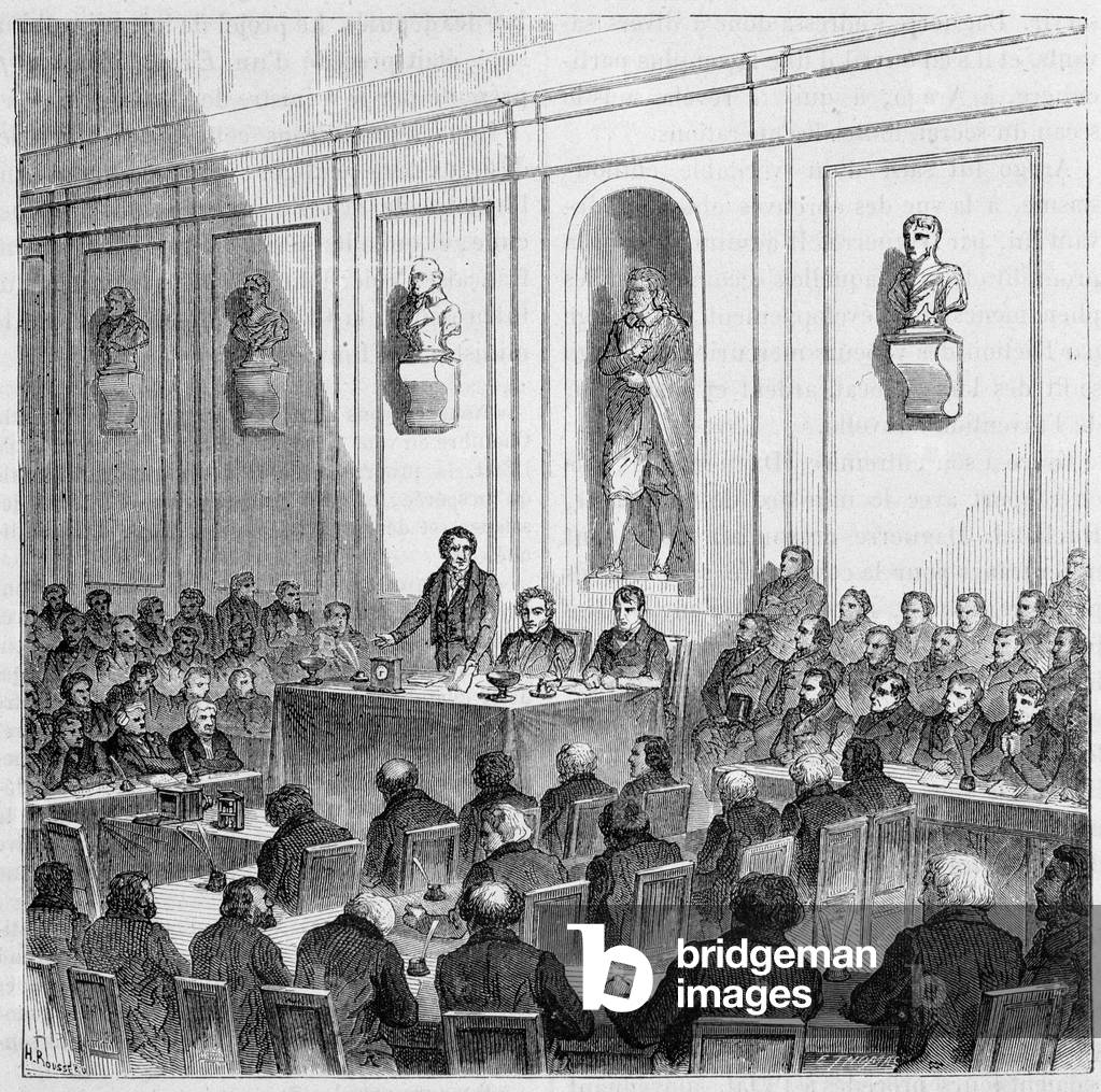 Arago announces the discovery of Daguerre, in the public session of the Academy of Sciences of August 10, 1839 - in “” The wonders of science””, by Louis Figuier, 19th century