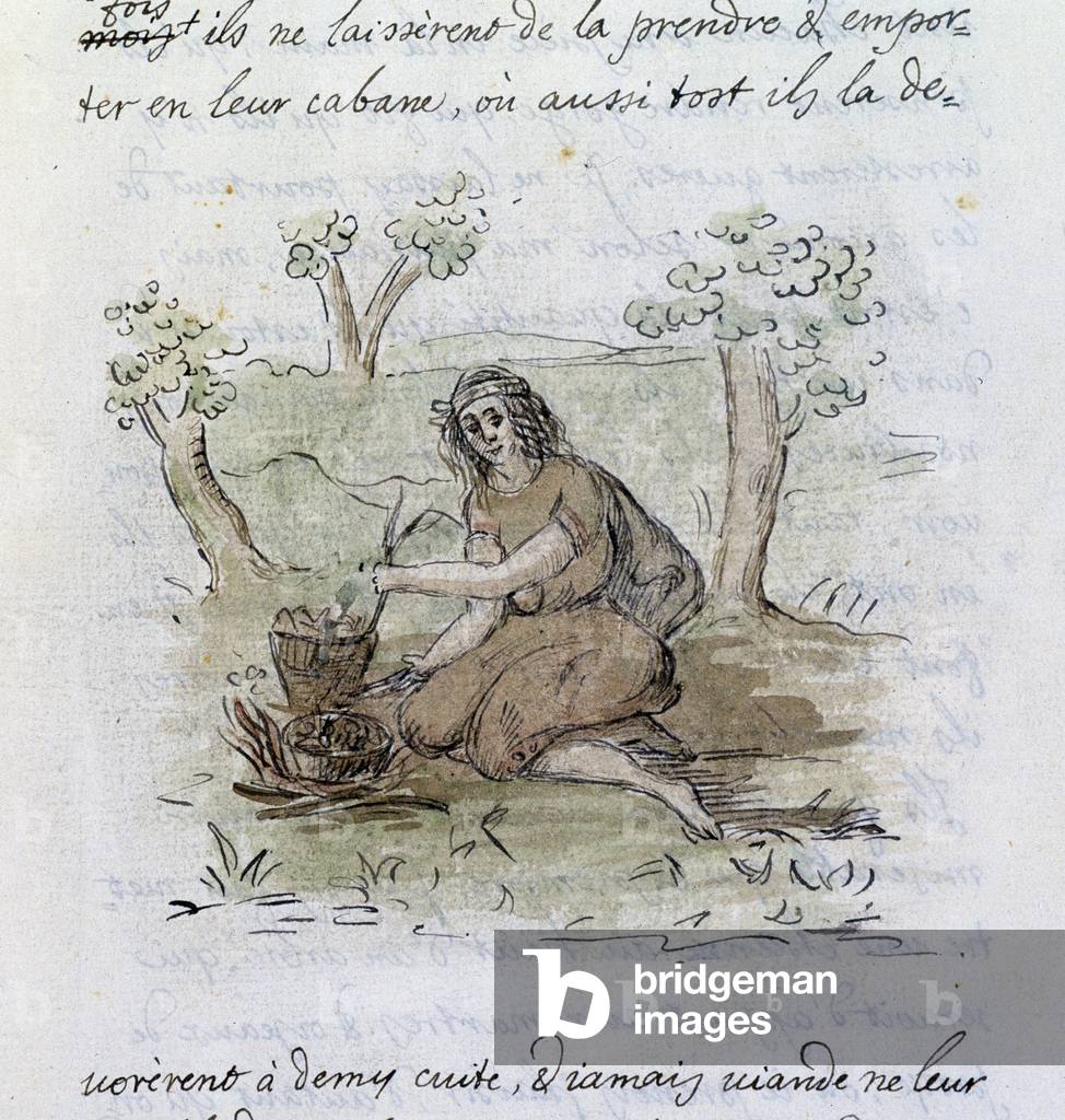 Indian Woman - in “” Special relationship of what happened in the journey of the fathers of the Society of Jesus in New France in the year 1668”” by Father Claude d'Ablon (Manuscript)