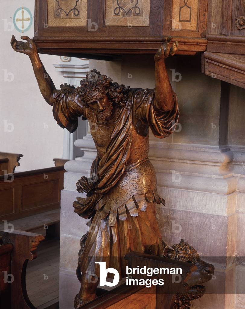 Statue of Samson under the pulpit of the abbey church of Ebersmunster, Alsace, 1709-1727.