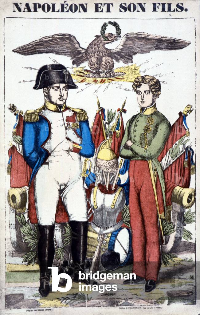 Napoleon I and his son - in “The King of Rome 1811-1832” by Jean de Bourgoing, 1934. (engraving)
