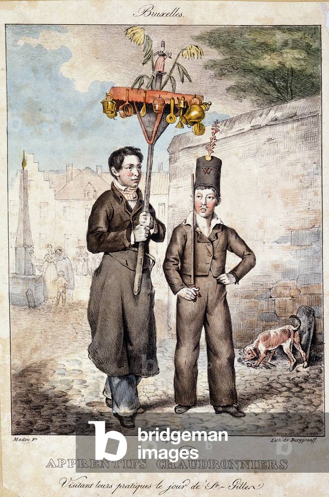Boilermakers apprentices visiting their practices on the day of St Gillen (Brussels) - Lithography, deb. 19th century