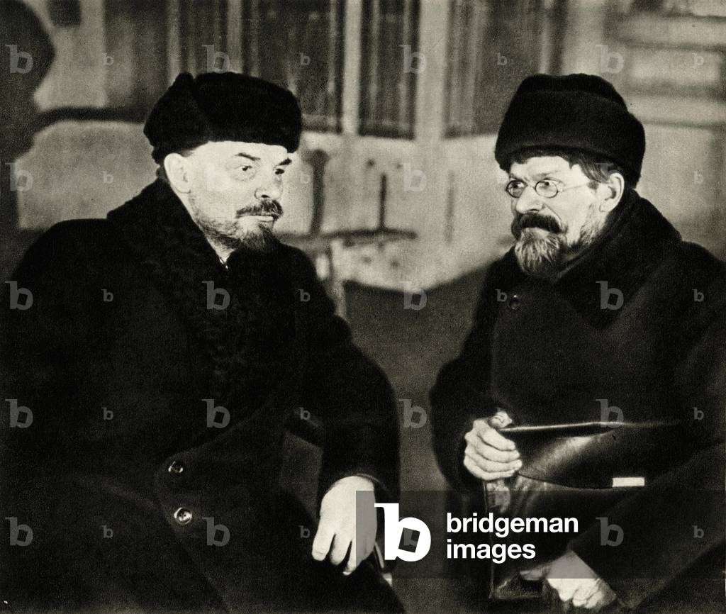 Lenin (Vladimir Ilyich Ulyanov said, 1870-1924) and Mikhail Kalinin (1875-1946) at the House of Trade Unions during the 1st Congress of Cossacks Workers of Russia, Moscow, 1 March 1920 -