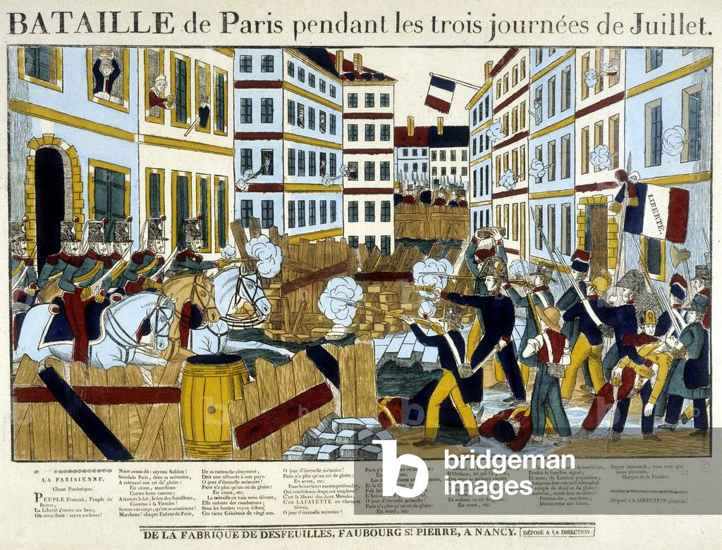 Street battle during the revolution of 1830.
