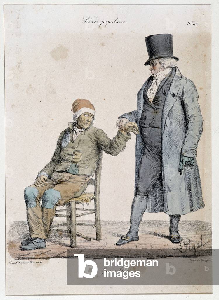 C'va bien (Bourgeois physician giving a poor diagnosis to a poor sick person) - in “Popular Scenes” by Edme J. Pigal, 1824