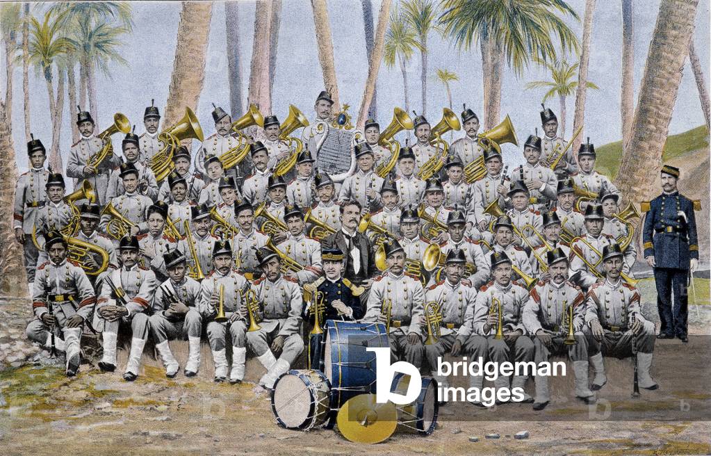 Infantry band in the Republic of Ecuador at the end of the 19th century.