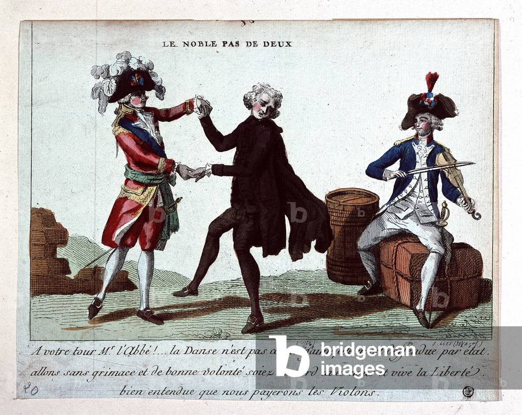 Il passo nobile di due: sacerdote che balla con un aristocratico sul violino di un cittadino (Stati generali),