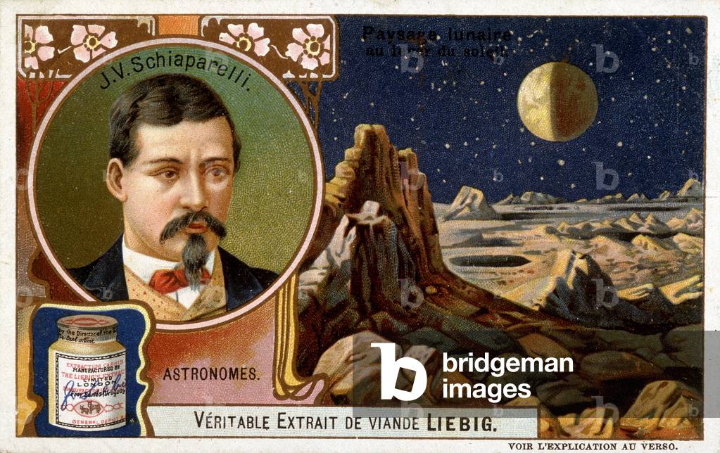 Giovanni Virginio Schiaparelli (1835-1910), Italian astronomer and lunar landscapes - chromolithography Liébig, c. 1900