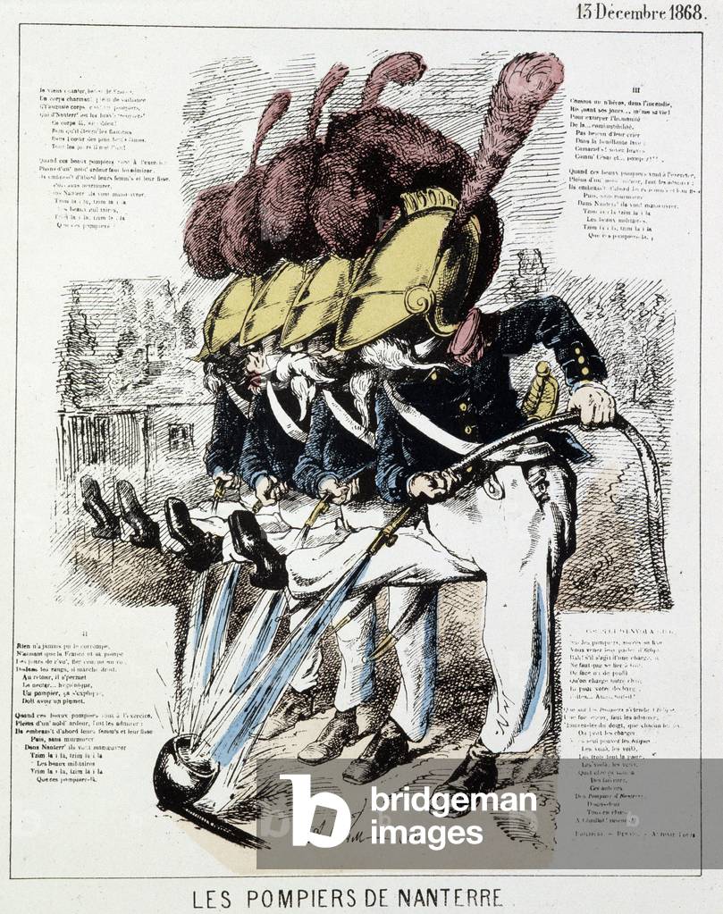 Cartoon of the firefighters of Nanterre, 15 December 1868.
