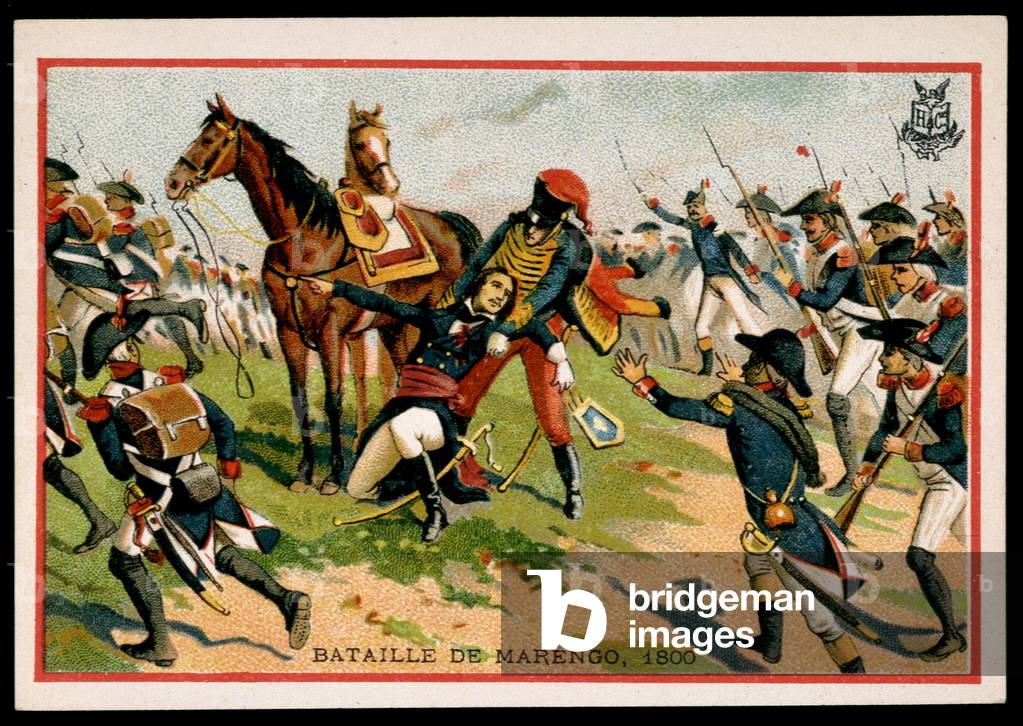Death of General Charles Antoine Desaix de Veygoux (1768-1800) at the Battle of Marengo (1800) - chromo., late 19th century