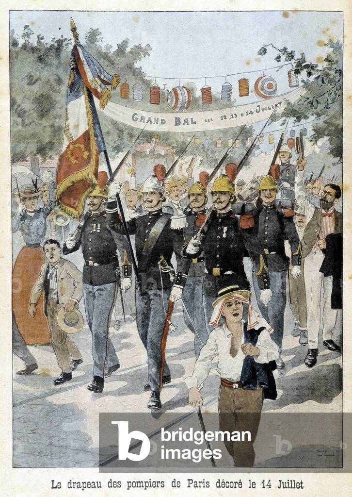 Fire fighters during the defile of July 14. Illustration of the “Petity Journal” of 1903.
