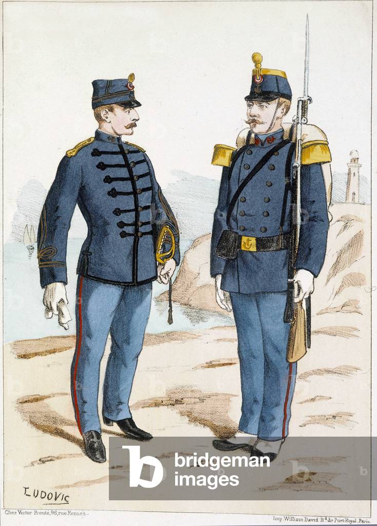 Uniforms of the Navy Infantry - drawing by Ludovic, 1889