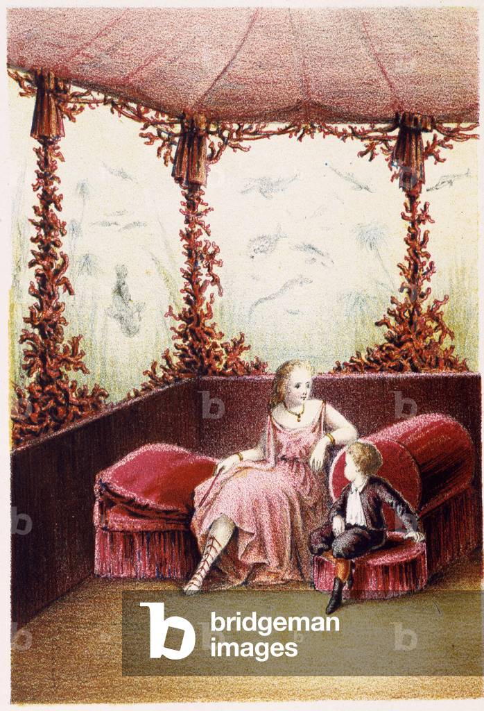 A woman talking with a boy - in “” Journey to the bottom of the sea”” by H. de la Blanchère. Paris, ed. Jouvet et Cie, sd. 1880. (double 02940)