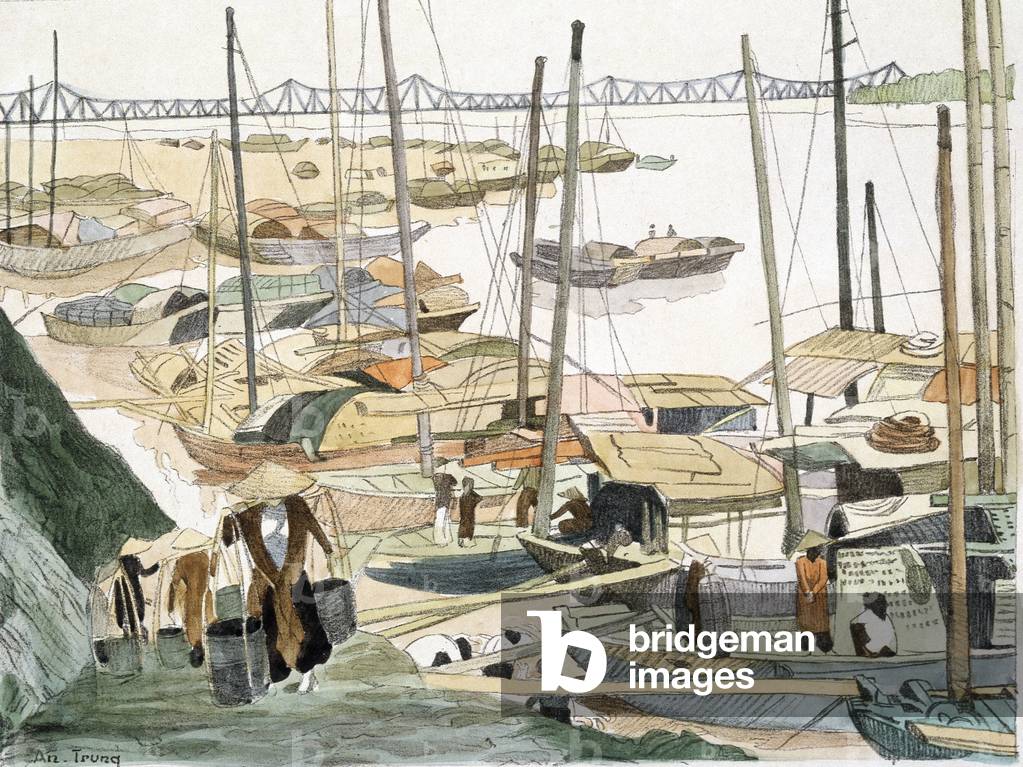 Tonkin (Hanoi): Doumer Bridge on the Red River. Giadinh Art School, 1938, BN Hanoi