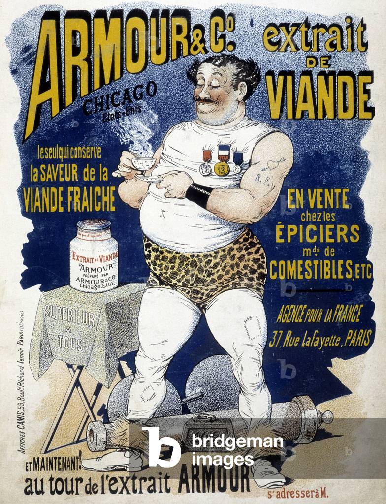 Halterophila drinking meat extract. 20th century advertisement for Armour and co. meat extract