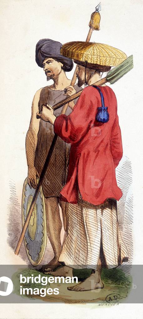 Natural (Vietnamese indigenous) and Cochinese soldier. Vietnam v. 1840.