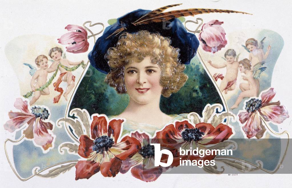 Portrait of a stylized woman - cigar label, chromolithography, n.d., v.1900