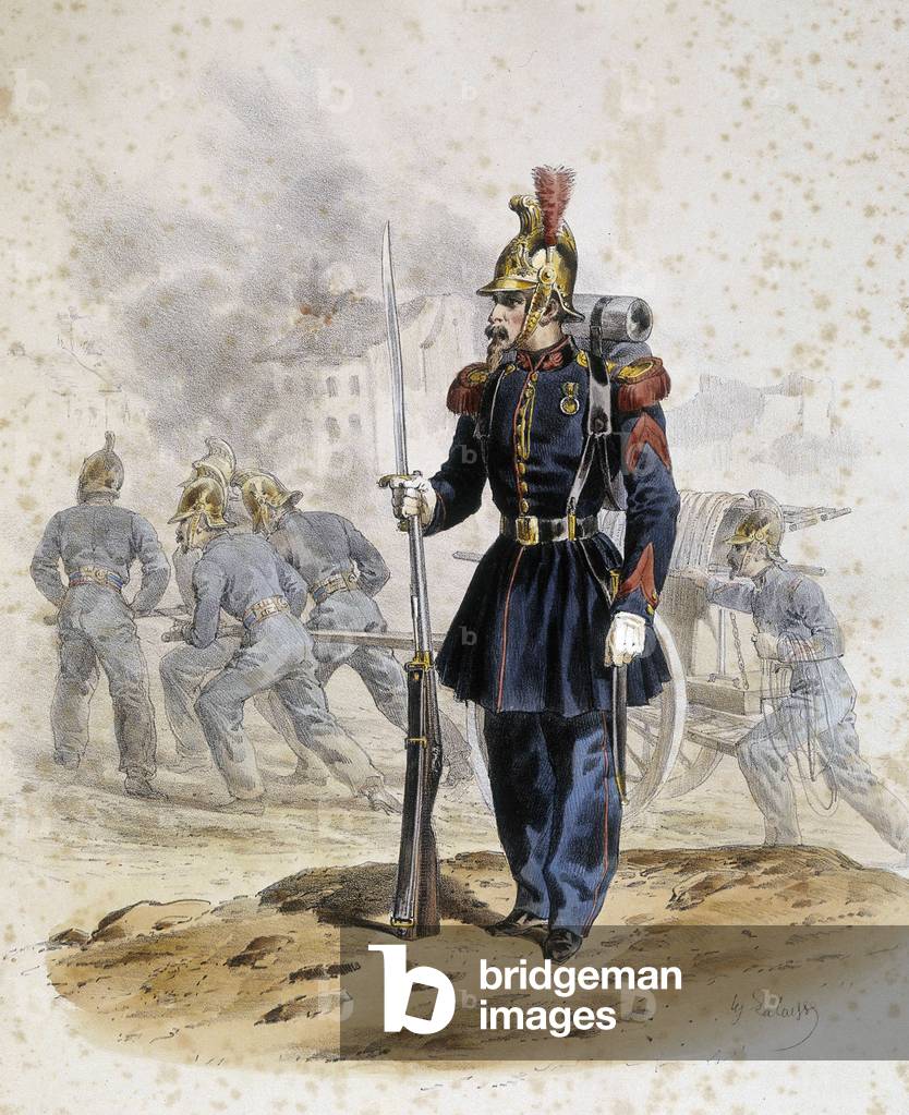 Firefighters around 1860 - drawing by Lalaisse, Arts Deco