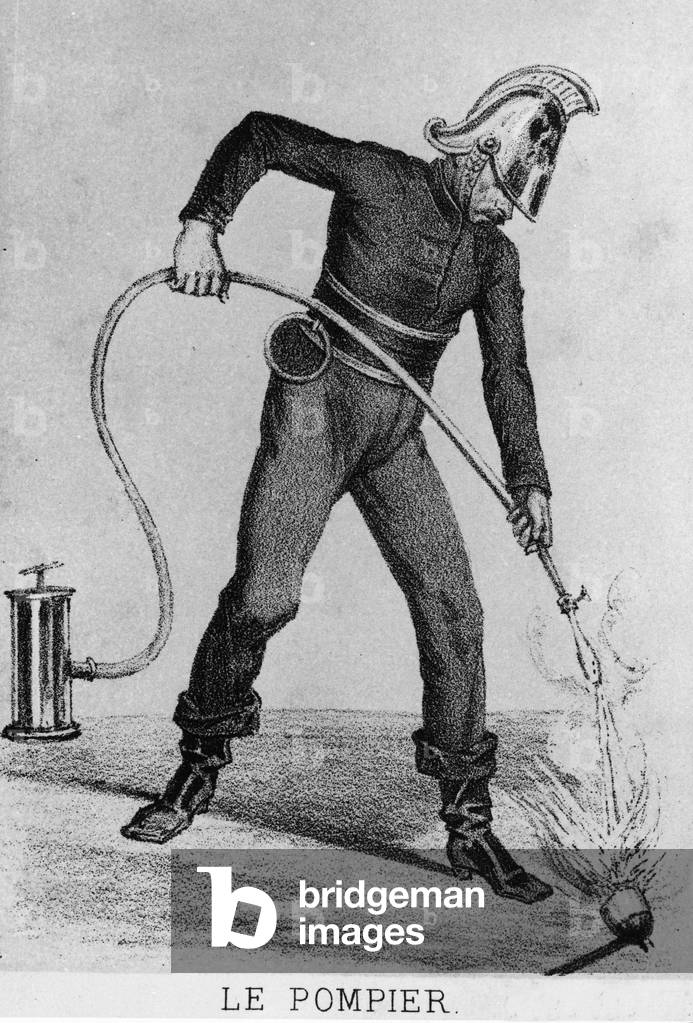 French fireman circa 1866 - drawing, Bibl. des Arts deco.