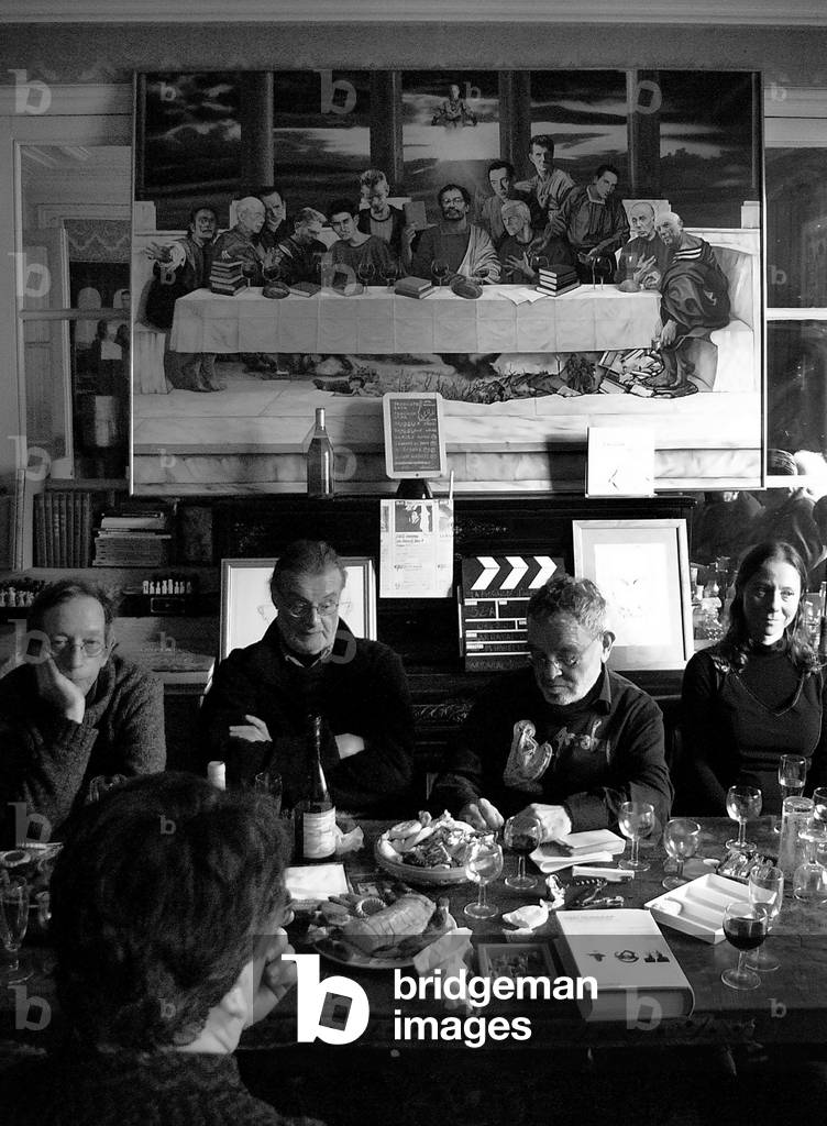 Meeting at Arrabal, Paris, March 19, 2008 (from left to right) the presence of: Andre Stas (Belgian painter and collagist), Olivier O. Olivier (painter), Fernando Arrabal (playwright), Fanchon Daemers (singer and musicologist) (back: Thieri Foulc (artist). Photography Leonard de Selva, Paris 2008.