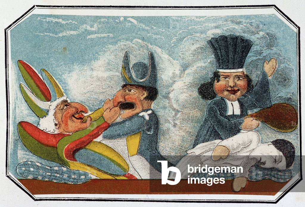 La tragedie d'Harlequin - Lithography, from Theatre des marionnettes du jardin des Tuileries, text and drawing