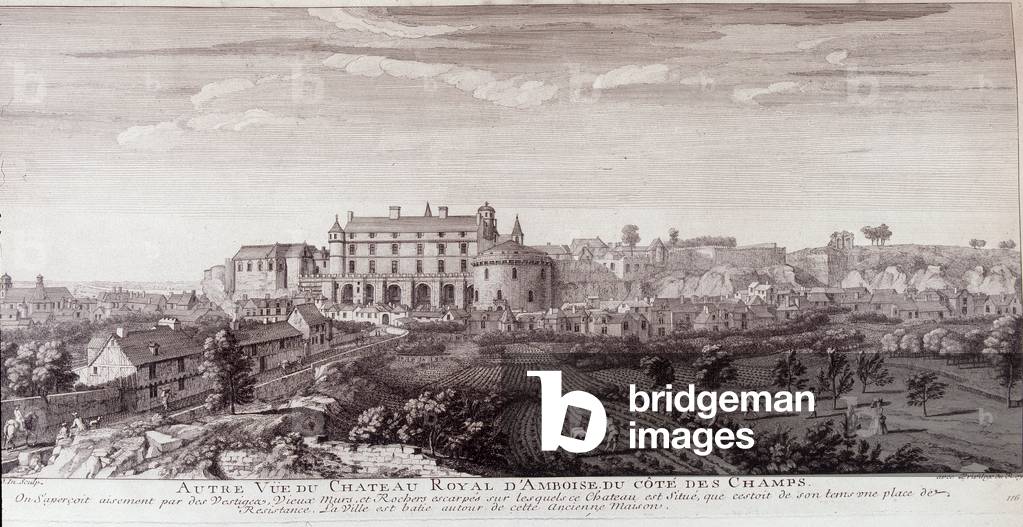 View of the Chateau Royal d'Amboise from the coast of the fields - Engraving, 18th century