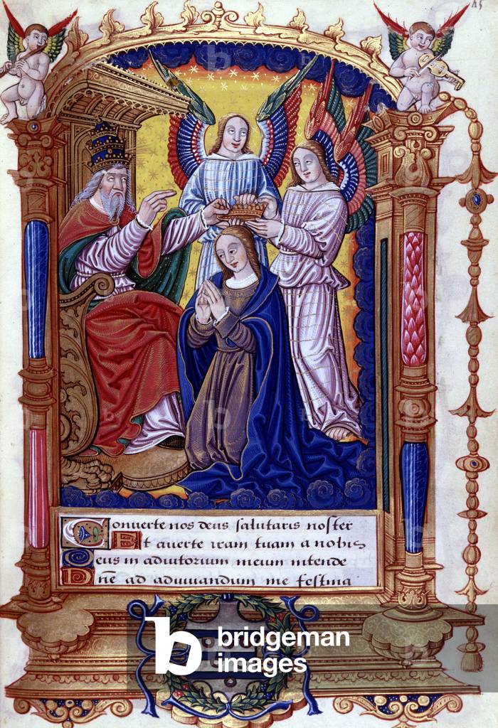 Incoronazione della Vergine, testo latino, libro d'ore, 16