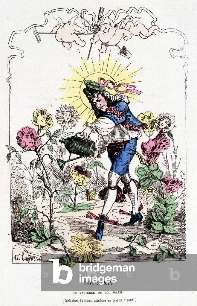 Louis XIV disguised as a gardener- in “” Histoire de France Tintamarresque”” by Touchatout, 1872
