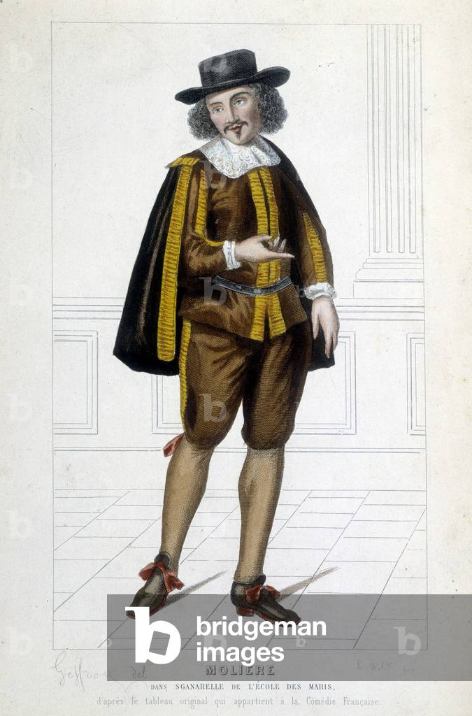 Molière in the role of Sganarelle in the play “The school of husbands””