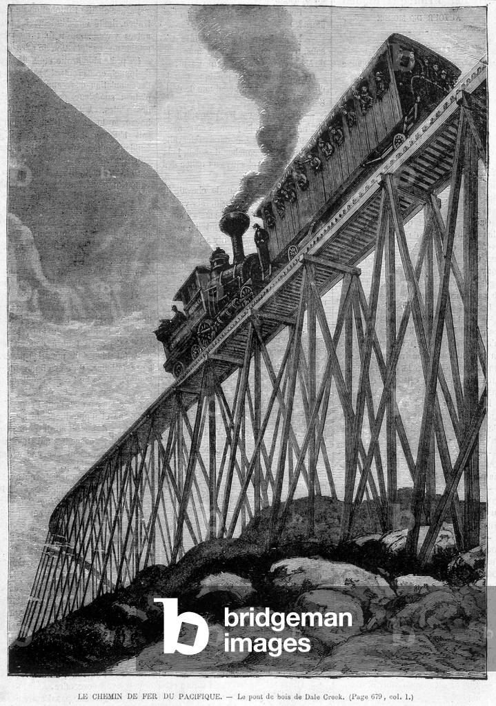 The Pacific Railway on the Dale Creek Wood Bridge - engraving, late 19th century