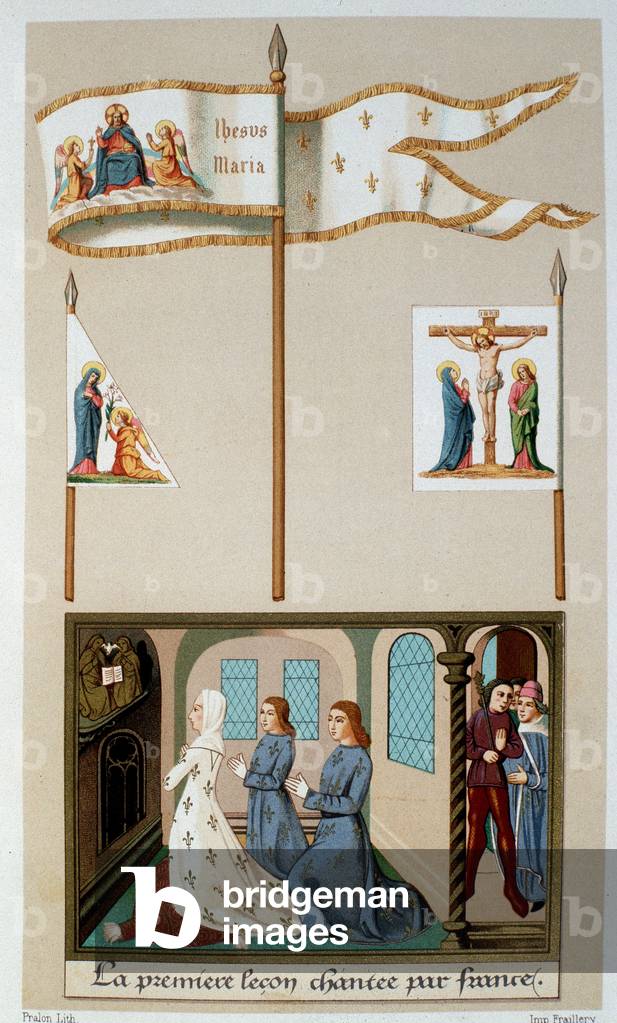 Le insegne di Giovanna d'Arco e allegoria della Francia in preghiera - in «» Jeanne d'Arc»» di H. Wallon, 1876