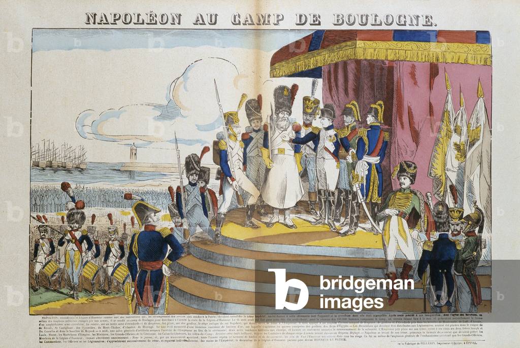 Napoleon rewarding his soldiers at the Boulogne camp, 19th century (Epinal print)