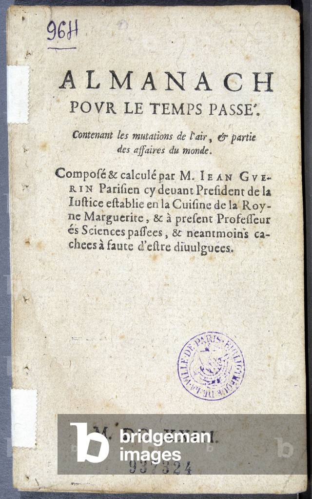 Frontispice of the book “Almanach pour le temps passé””, by Jean Guerin, 1623