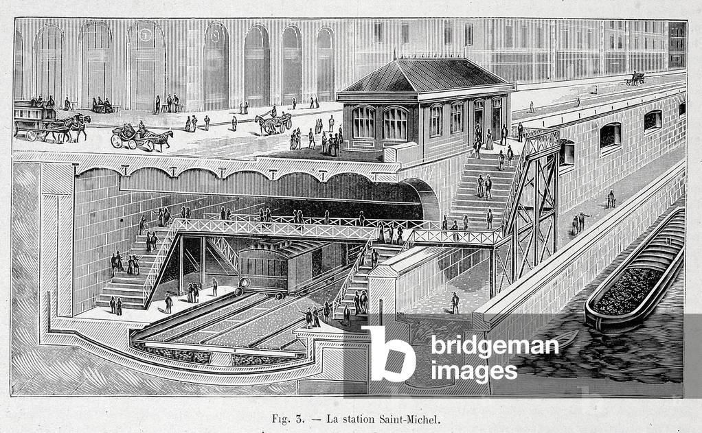 Coupe de la station de métro St Michel à Paris in “” La nature”” 1899