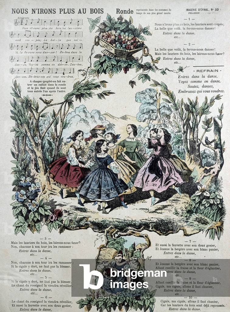 Sheet music for the popular song “We will no longer go to the woods”, 19th century (Epinal print)