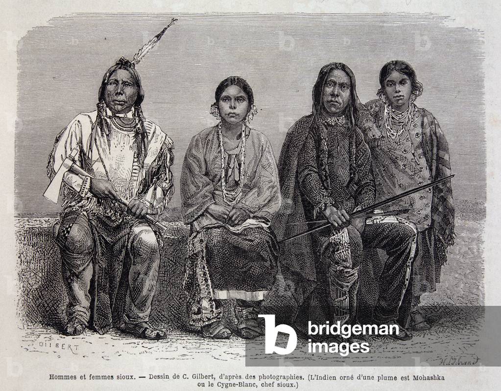 Sioux men and women (including Mohashka, Sioux chef) - in “” Tour du Monde”, 1st week 1874