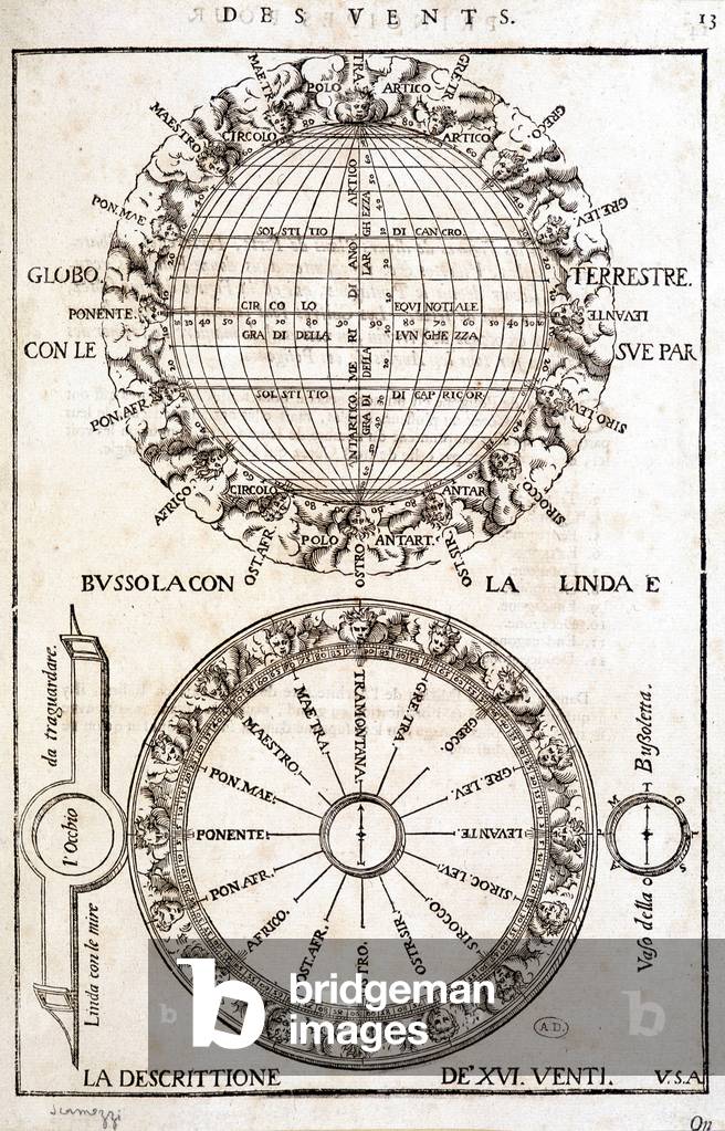 Rose of wind and wind - engraving, 18th century