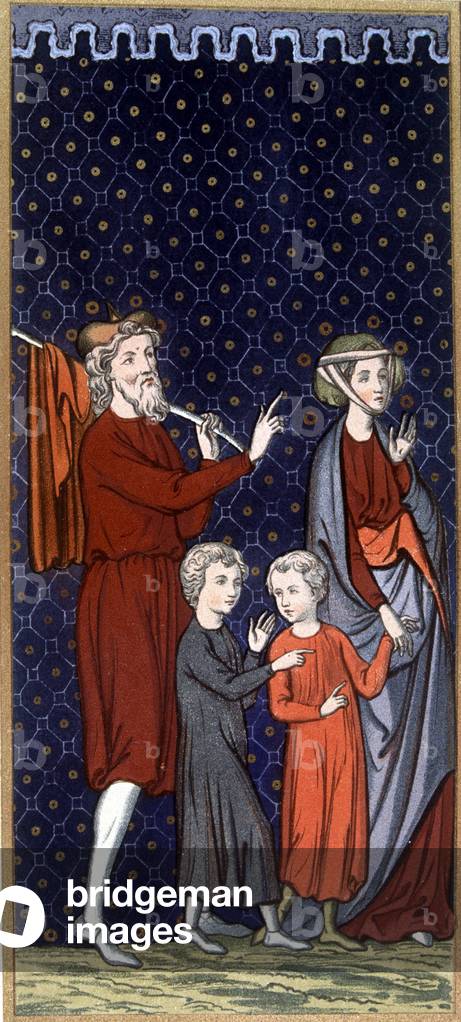 French family in the 14th century - in “” Sumptuary arts of costume and furniture””, ed. Mangard-Maugé, 1858