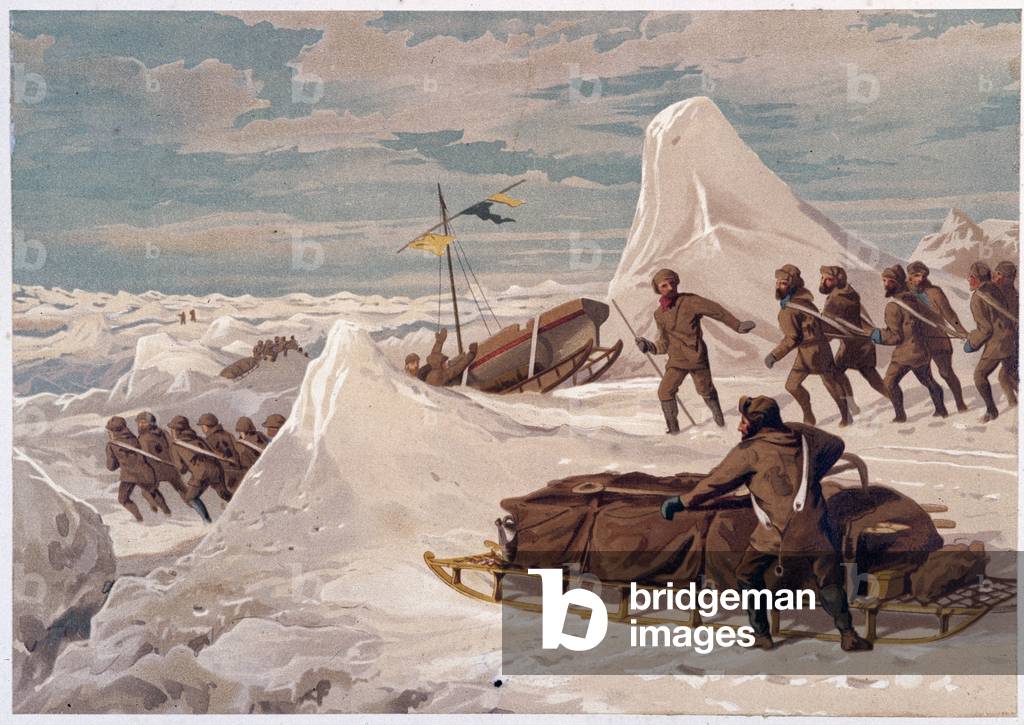 Men and Sleds - in “” The shores of the polar sea, an Arctic expedition narration””, by Dr. Edward Moos, Marcus Nard & Co, London, 1878