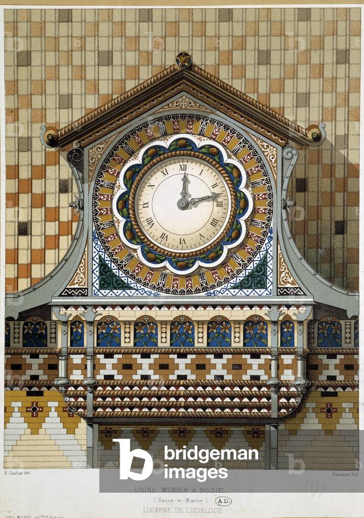 Clock window of the Menier factory in Noisiel (Seine-et-Marne).