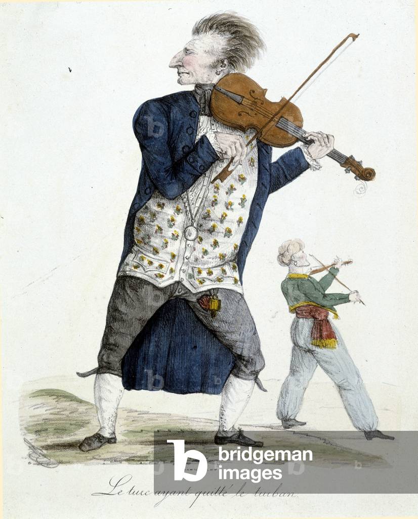 Violinist: the Turkish who left the turban - engraving, Carnavalet