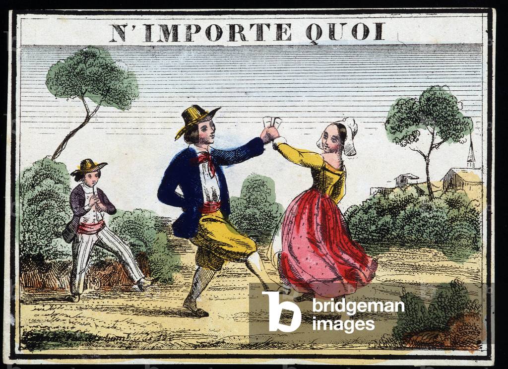 Popular dance with the sound of the pipe - engraving, 19th century