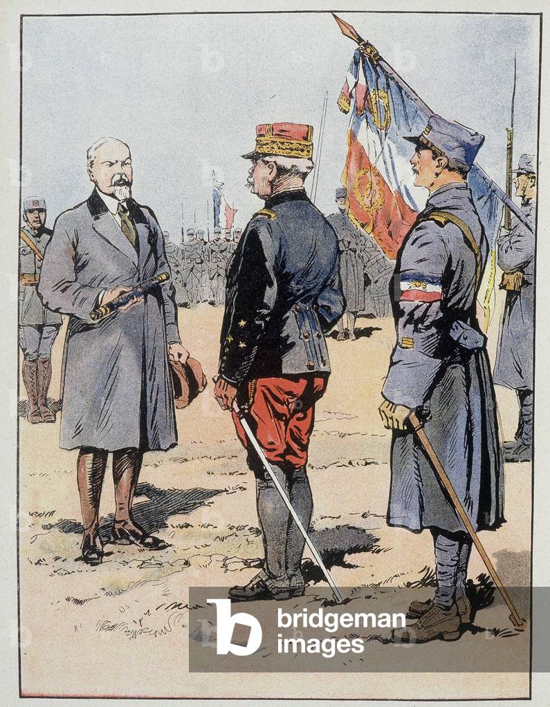 Marechal Joseph Jacques Cesaire Joffre (1852-1931), winner of the Marne, was named Marechal of France by Raymond Poincare (1860-1934). In “Our national glories”, circa 1920.