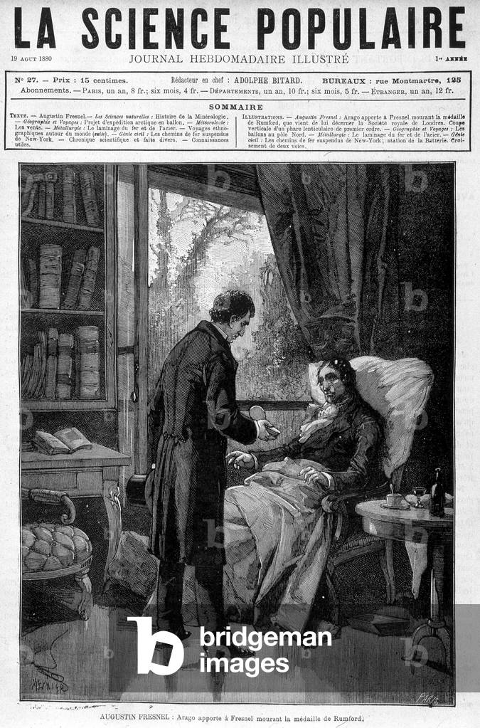 Arago brings to Augustin Fresnel dying the medal of Benjamin Thompson Earl of Rumford - in “” Popular Science”” of 19/08/1880